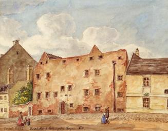 Carl L. Wiesböck, Das alte Haus in der Grünen Thorgasse Nr. 80 in Wien Rossau, 1858, Aquarell a ...