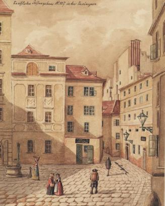 Carl L. Wiesböck, Das Knaffelsche Stiftungshaus in der Jacobergasse Nr. 807 in Wien, 1858, Aqua ...