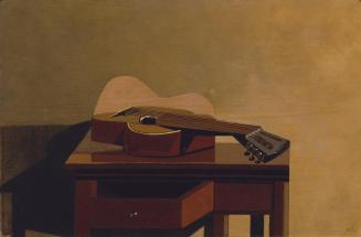 Gerhard Gutruf, Gitarre auf Tischchen, 1976-1977, Öl auf Leinwand, 30 x 45 cm, Artothek des Bun ...