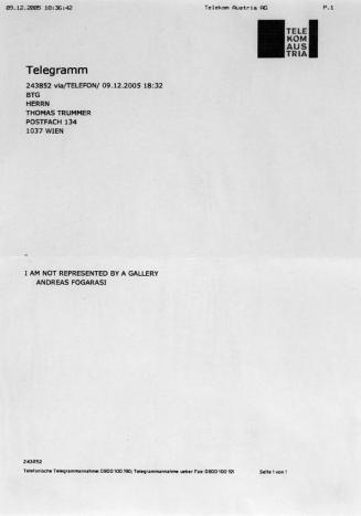 Andreas Fogarasi, Ohne Titel (I am not represented), 2005, Inkjetdruck auf Papier, DIN A4: 29,7 ...
