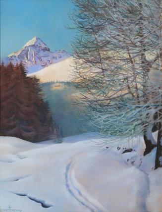 Robert  Herrmann, Winterlandschaft (Spur im Schnee), 1925, Pastell auf Karton, 65,5 x 51 cm, Be ...