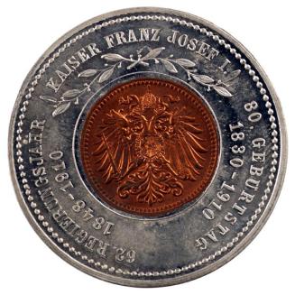 Neujahrsmünze, 1910, Bimetallmünze, D: 3,2 cm, Belvedere, Wien, Inv.-Nr. 7008v2
