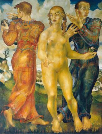 Emil Witasek, Weiblicher Akt mit Harlekinen, 1923, Öl auf Leinwand, 147 x 112 cm, Belvedere, Wi ...