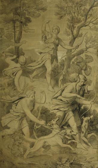 Moritz von Schwind, Diana mit ihren Gefährtinnen, Grisaille auf Papier auf Leinwand, 176 x 104  ...