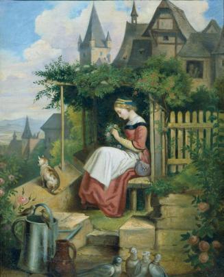Joseph Hasslwander, Mädchen im Hausgarten, Öl auf Papier auf Leinwand, 39 x 31 cm, Belvedere, W ...
