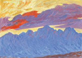 Ernst Graef, Berge mit violetten und roten Wolken, 1985, Öl auf Pressspanplatte, 70 x 100,5 cm, ...