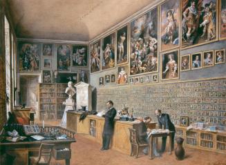 Carl Goebel d. J., Die Bibliothek, zugleich Büro der Beamten der Ambraser Sammlung (Porträtsamm ...