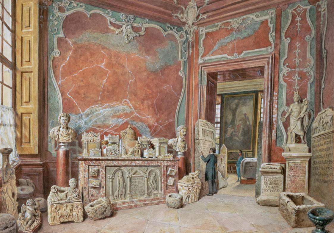 Carl Goebel d. J., Das Marmorkabinett mit den Antiken, 1889, Aquarell auf Papier, 49 x 69 cm, B ...