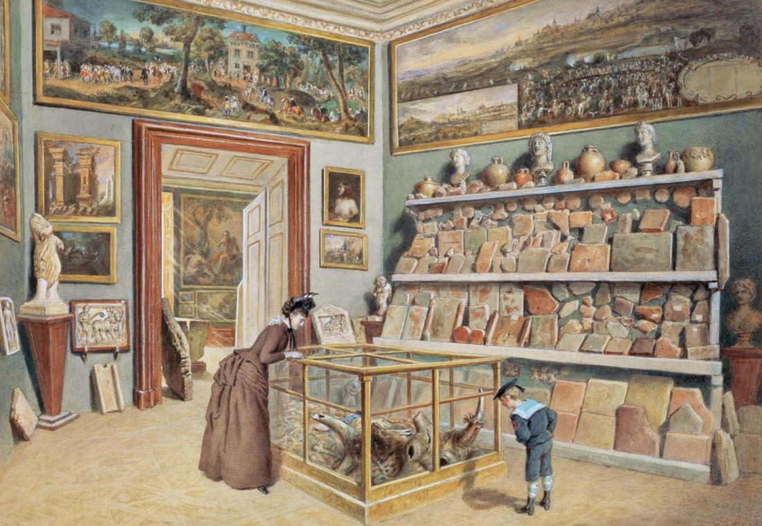 Carl Goebel d. J., Das Apsiszimmer mit den römischen Ziegeln, 1889, Aquarell auf Papier, 48 x 6 ...
