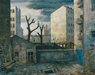 Erich Miller-Hauenfels, Hof zwischen Großstadthäusern, 1934, Öl auf Leinwand, 73 x 92 cm, Belve ...