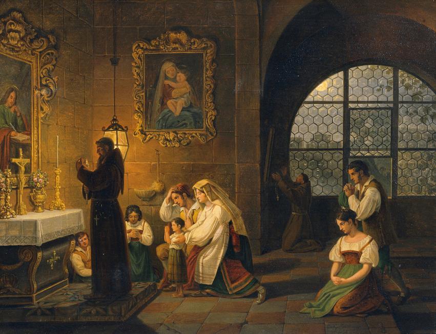 Johann Nepomuk Schödlberger, Das Innere einer italienischen Kirche, 1830, Öl auf Leinwand, 51,5 ...