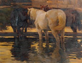 Hans von Hayek, Pferde in der Schwemme, 1900, Öl auf Leinwand, 90 x 116 cm, Belvedere, Wien, In ...