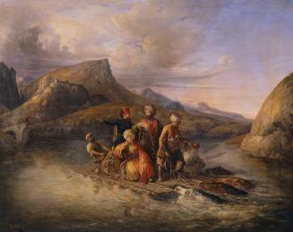 August Theodor Schöfft, Überfahrt über den Tigris, vor 1850, Öl auf Leinwand, 106,5 x 135 cm, B ...