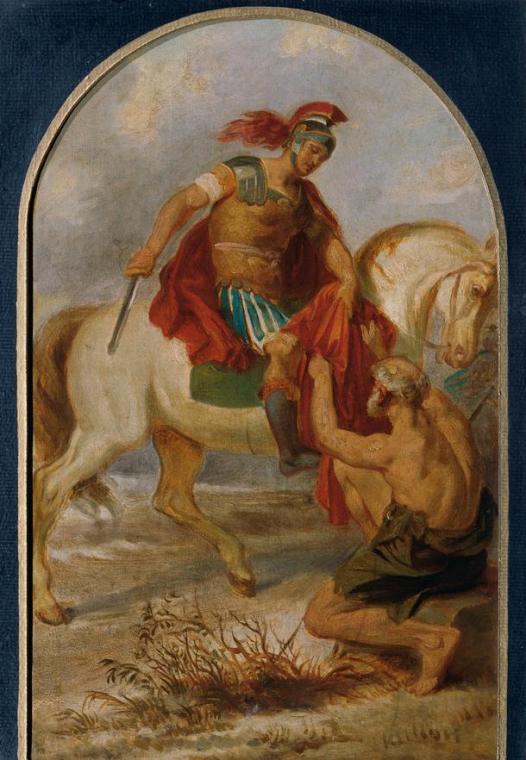 Joseph Hasslwander, Der heilige Martin mit dem Bettler, Öl auf Leinwand, 37,3 x 25 cm, Belveder ...