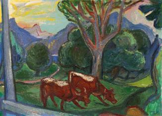 Ernst Graef, Landschaft mit zwei Kühen, 1955, Öl auf Leinwand, 80 x 110 cm, Belvedere, Wien, In ...