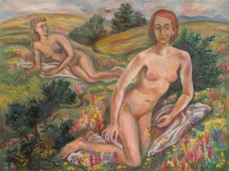 Irma Lang-Scheer, Auf der Sonnenwiese, um 1945, Öl auf Leinwand, ungerahmt: 75,5 × 100 × 2 cm,  ...