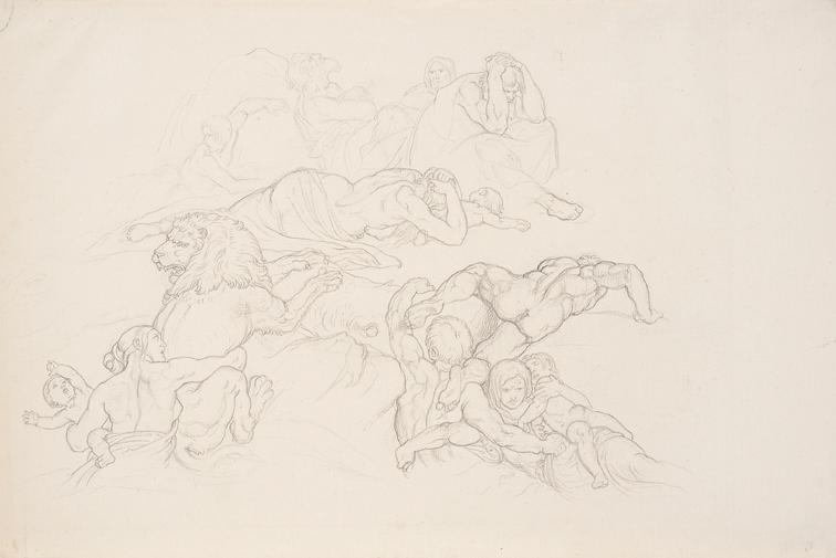 Joseph von Führich, Szene aus der Sintflut, um 1827, Bleistift auf Papier, 27,8 x 42,3 cm, Belv ...