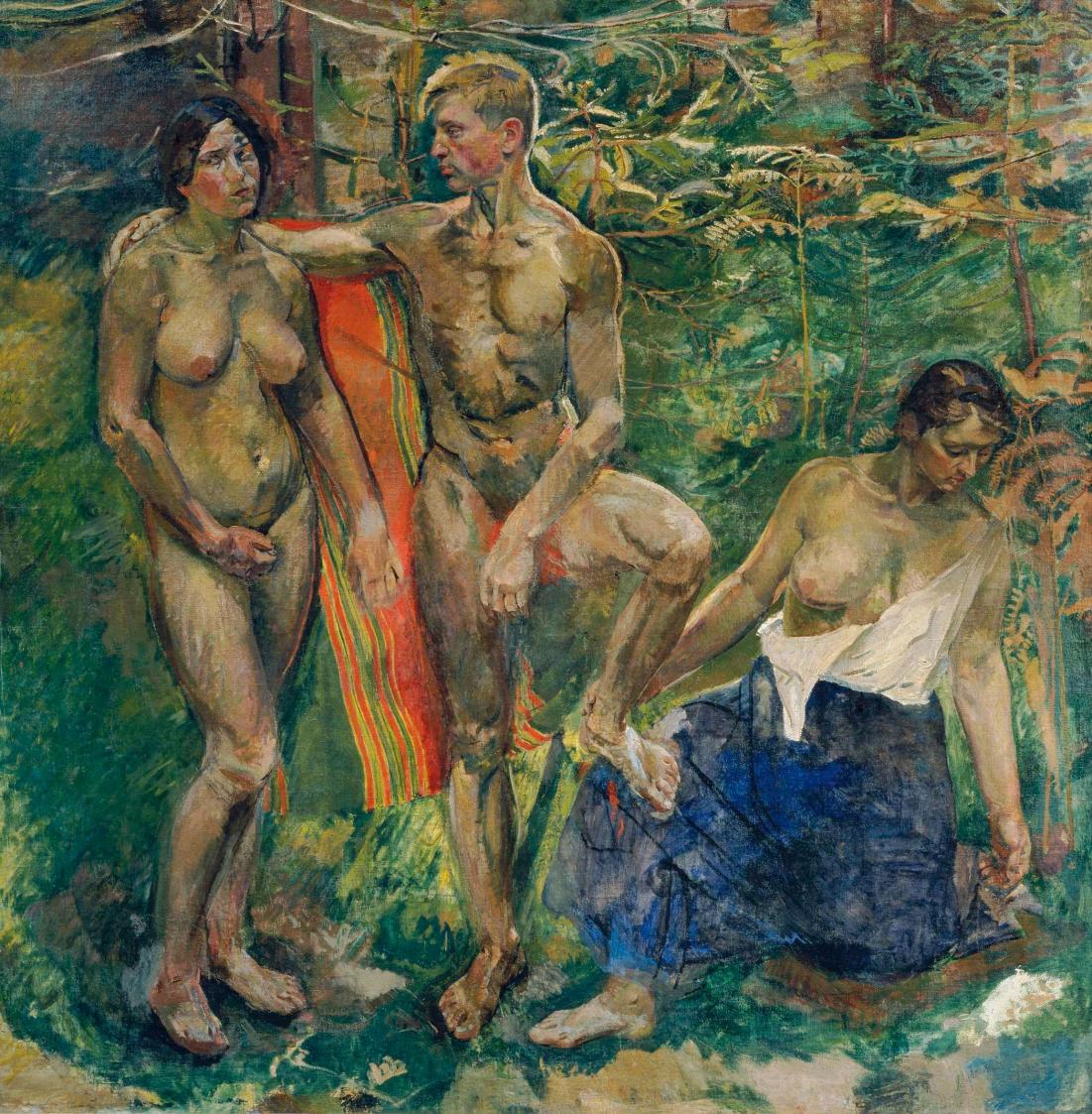 Franz Wiegele, Akte im Wald, 1910-1911, Öl auf Leinwand, 198 x 198 cm, Belvedere, Wien, Inv.-Nr ...