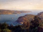 Emanuel Stöckler, Die Mündung des Bosporus (Yoros Kalesi), Detail: Meerenge, um 1849/1850, Öl a ...