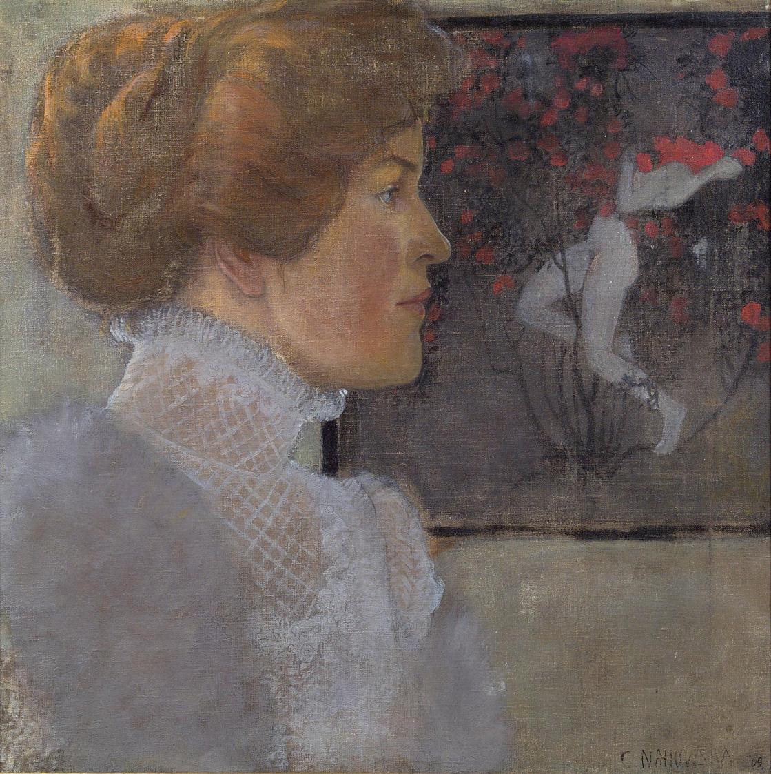 Carola Nahowska, Damenbildnis, 1909, Öl auf Leinwand, 50 × 50 cm, Wien, Belvedere, Inv.-Nr. 974 ...