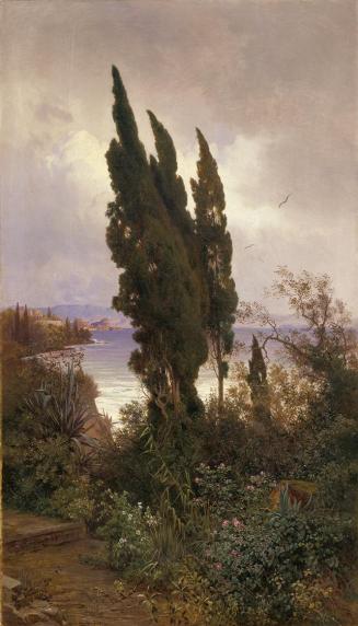 Hans Ludwig Fischer, Garten vor dem königlichen Schloss auf Korfu, 1888, Öl auf Leinwand, 135 x ...