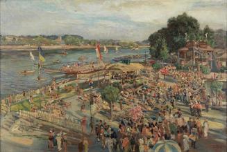 Karl Ludwig Strauch, Strandfest bei Klosterneuburg, 1932, Öl auf Holz, 53 x 79 cm, Belvedere, W ...