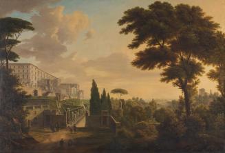 Unbekannter Künstler, Landschaft mit Schloss, Villa d'Este in Tivoli, um 1800/1820, Öl auf Lein ...