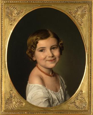 Ferdinand Georg Waldmüller, Mädchen mit Korallenkette, 1854, Öl auf Leinwand, Hochoval: 44,5 ×  ...
