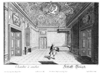 Salomon Kleiner, Schlaff-Gemach, 1734, Radierung, Plattenmaße: 28 x 39,2 cm, Belvedere, Wien, I ...