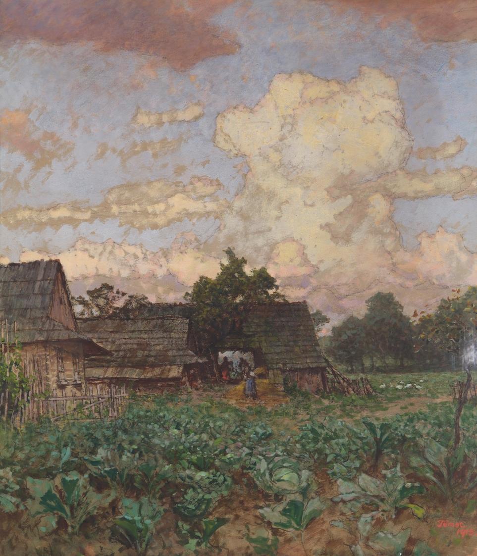 Jindřich Tomec, Bauernhof in Schlesien, 1913, Aquarell auf Papier auf Leinwand, 79,5 x 70 cm, B ...