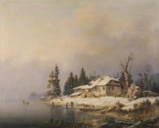 Marcus Pernhardt, Bauernhof am winterlichen See, 1850, Öl auf Leinwand, 66 x 81,5 cm, Belvedere ...
