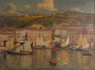 Raul Frank, Sommerabend (Hafen von Fiume), vor 1905, Öl auf Leinwand, 110,5 x 150,5 cm, Belvede ...