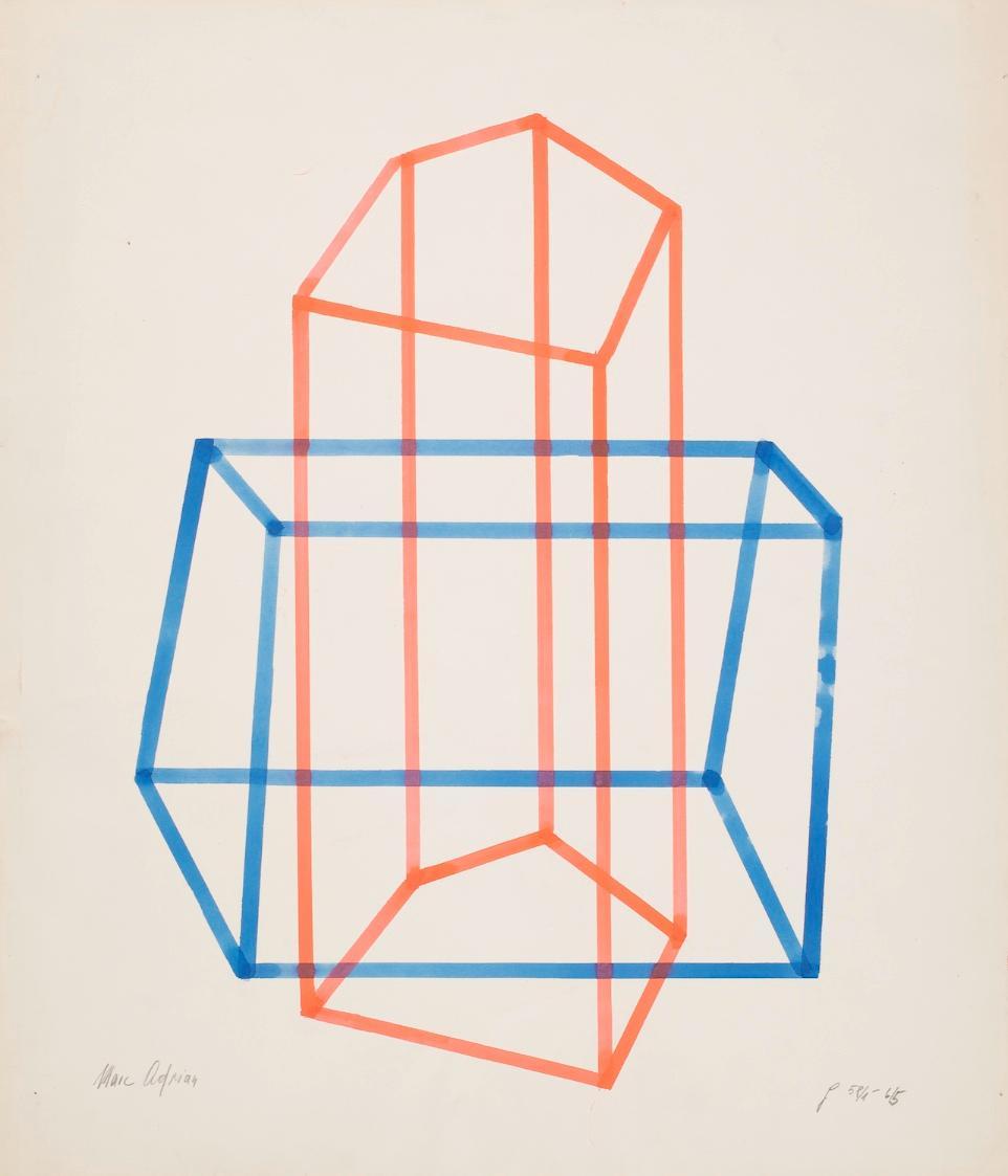 Marc Adrian, Ohne Titel (Gitterstruktur), Aquarell auf Papier, 49,6 x 41,5 cm, Belvedere, Wien, ...