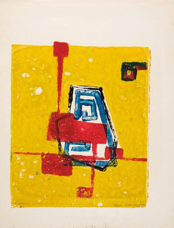 Marc Adrian, Ereignis, 1955, Lack auf Papier, 65 x 50 cm, Belvedere, Wien, Inv.-Nr. 10063