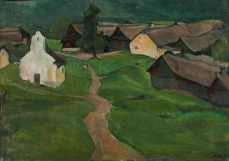 Ernestine Rotter-Peters, Niederösterreichische Landschaft mit Kapelle, um 1930, Öl auf Leinwand ...
