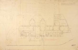 Josef Hoffmann, Grundriss Erdgeschoss Palais Stoclet (groß), 1906, Plandruck, Ergänzungen mit r ...