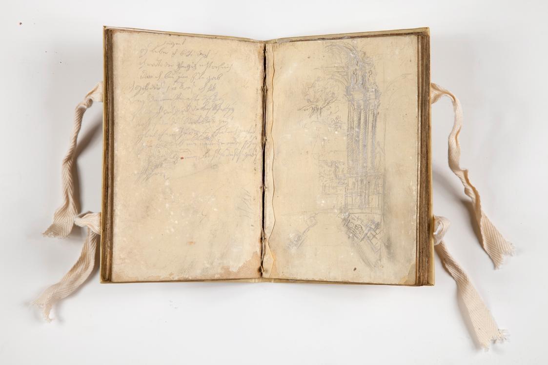 Unbekannter Künstler, Skizzenbuch mit 22 Blättern, 1758, Papier mit Wachsbelag, Ledereinband, 1 ...