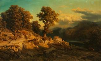 August Schaeffer von Wienwald, Herbstlandschaft, vor 1868, Öl auf Leinwand, 129 x 213 cm, Belve ...