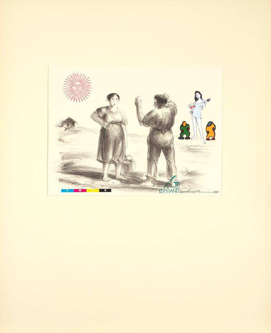 Richard Dreyer, Von den Fischer und siine Fru, 2002, Collage auf Kreidelithografie auf Papier,  ...