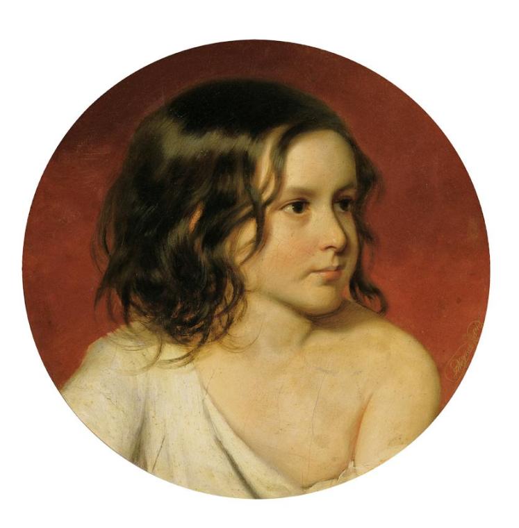 Josef Matthäus Aigner, Kinderbildnis, 1848, Öl auf Karton, D: 39,3 cm, Belvedere, Wien, Inv.-Nr ...