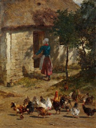 Constant Troyon, Hühner vor einem Bauernhaus, 1850/1860, Öl auf Holz, 36 x 27 cm, Belvedere, Wi ...