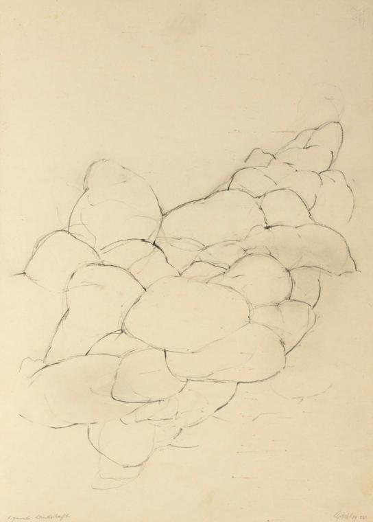 Roland Goeschl, Figurale Landschaft, 1959, Bleistift auf Papier, 44,1 x 31,2 cm, Belvedere, Wie ...