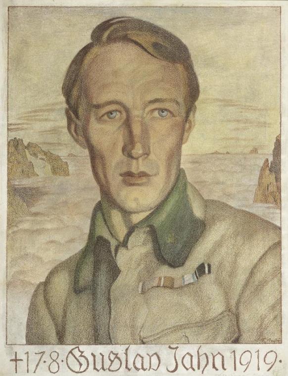 Ferdinand Andri, Der Maler und Bergsteiger Gustav Jahn, 1919, Farblithographie, 49 x 37 cm, Bel ...