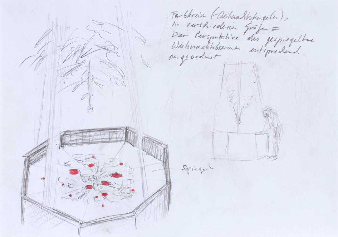 Fabian Seiz, Vorzeichnung zu Hang in tree, 2011, Bleistift auf Papier, 30 × 42,5 cm, Belvedere, ...