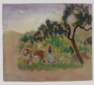 Ernestine Rotter-Peters, Magd mit Kuh, undatiert, Tempera auf Papier, 18 x 21 cm, Belvedere, Wi ...