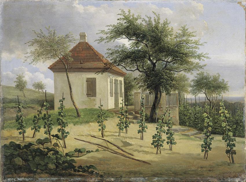 Karl Gottfried Traugott Faber, Pavillon auf Dr. Körners Weinberg bei Loschwitz, 1828, Öl auf Le ...
