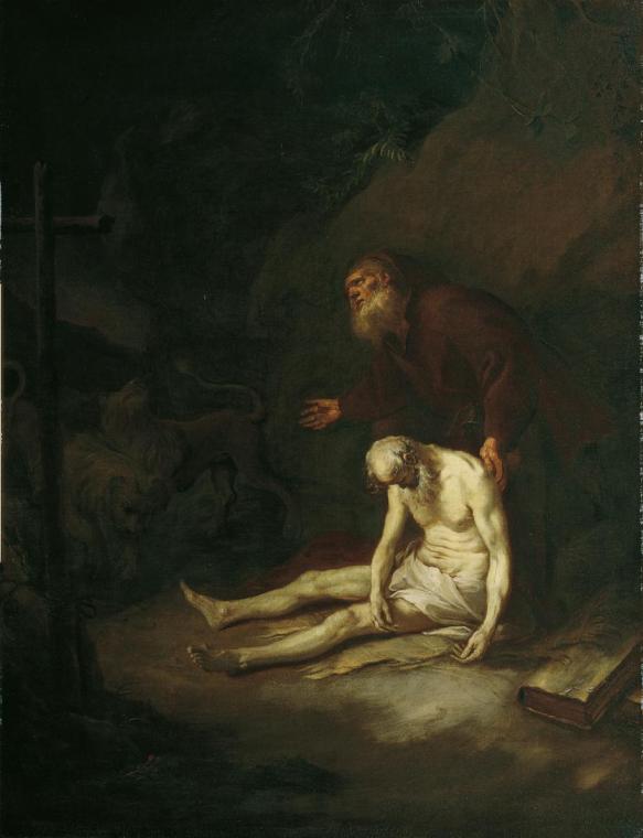 Martin Johann Schmidt, Die heiligen Eremiten Antonius und Paulus, um 1765, Öl auf Leinwand, 143 ...