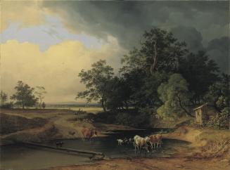 Josef Feid, Aulandschaft bei Abendstimmung, 1847, Öl auf Leinwand, 71 x 95 cm, Belvedere, Wien, ...