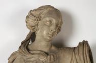 Unbekannter Künstler, Allegorische Figur oder weibliche Heilige, Detail: Kopf, um 1690, Holz, a ...