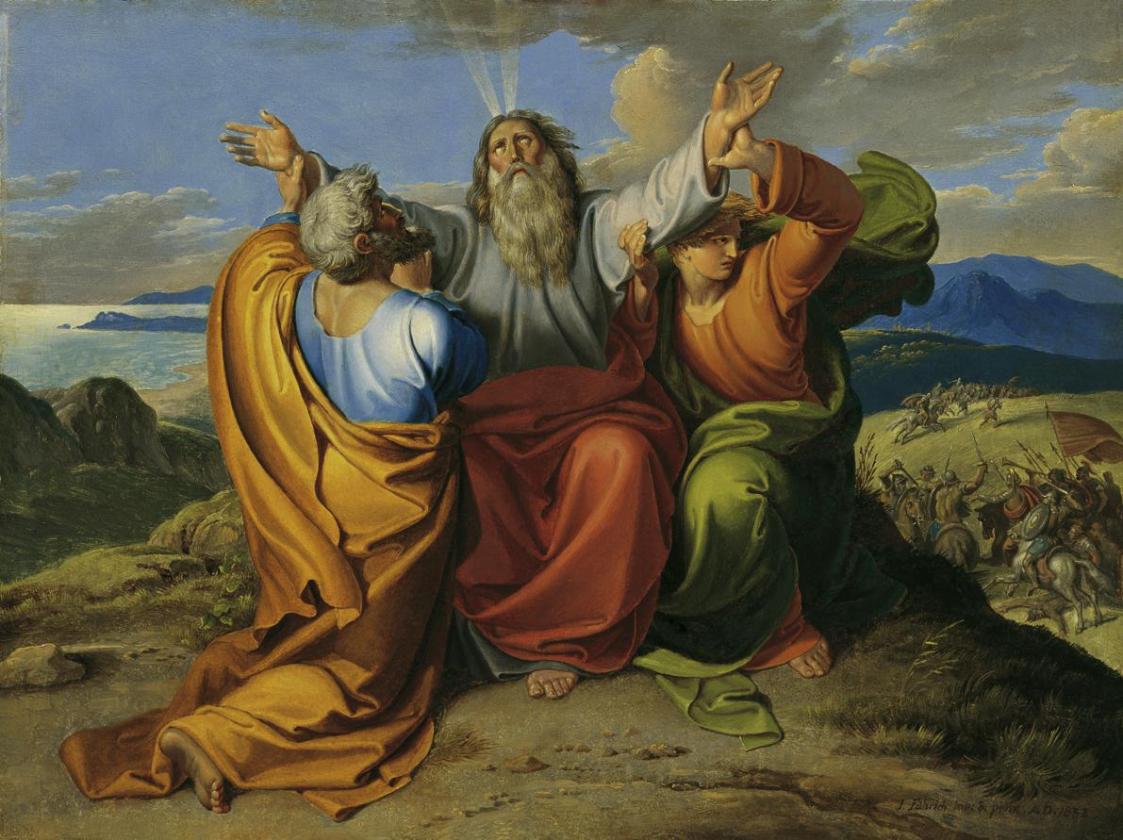Joseph von Führich, Der betende Moses mit Aaron und Hur auf dem Berge Horeb, 1832, Öl auf Holz, ...